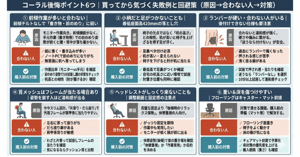オカムラ コーラル後悔ポイント6つを原因と購入前チェックで整理した図解